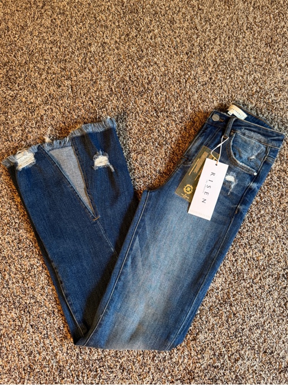 Risen Front Slit Flare Jeans